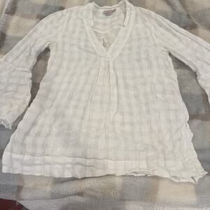 Calypso st barth top - Women's L White, long-sleeved, pop-over, Linen